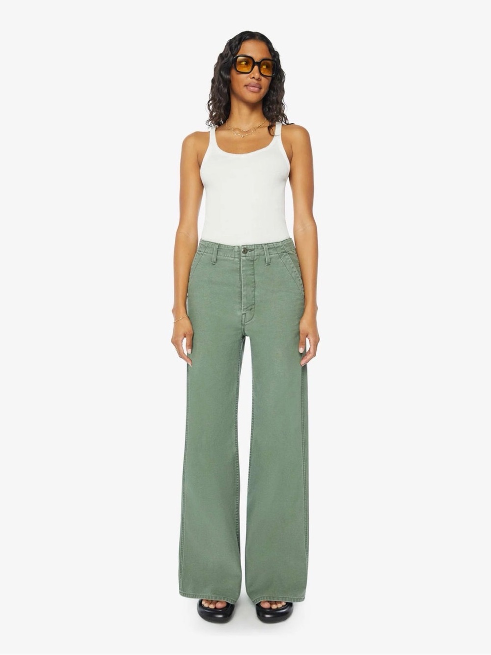 MOTHER The Major Roller Sneak Roger That Green Wide Leg Pants Size 26